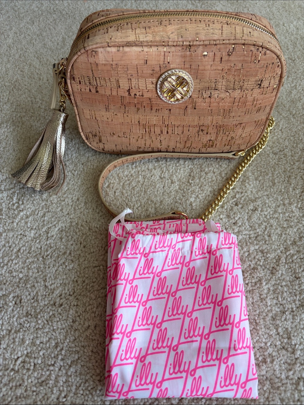 Lilly Pulitzer Tan Cork and gold Crossbody